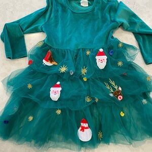 Festive Green Embroidered Kids Christmas Dress